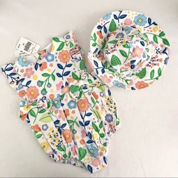Good Lad Girl's Summer Floral Romper and Sun Hat Combo sz 6M New Cotton - Picture 3 of 7